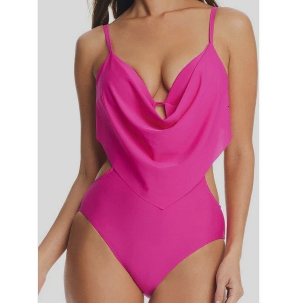 Bar III Women's Draped-Front Monokini One-Piece Swimsuit, Jazzed Dark Pink, XS